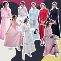 ราคา TW12229 แม็กซี่เดรสลูกไม้แขนยาว คอจีนหยักผูกโบว์ (22171527972)