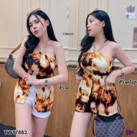 ราคา TW17883 Set 2 ชิ้น เสื้อคล้องคอสายโซ่ พิมลาย กางเกงขาสั้น (21843777062)