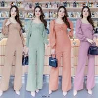 ราคา TW17741 Jumpsuit จั้มสูทขายาว แขนพอง อกแต่งผ้าม้วน (21570816404)