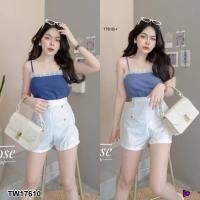 ราคา TW17610 Set 2 เสื้อสายเดี่ยว ทรงบอดี่สูท กางเกงขาสั้น (21321686871)
