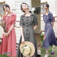 ราคา TW9351 แม็กซี่เดรสลายสก็อตติดกระดุมหน้า (21320448594)
