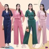 ราคา TW20080 Set 2 ชิ้น เสื้อครอป ติดกระดุมหน้า กางเกงขายาว (21286098779)