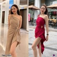 ราคา TW17593 เดรสยาวทรงปาดไหล่ สายเดี่ยวไหล่เดียว (20818218763)