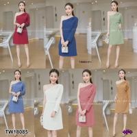 ราคา TW18085 เดรสไหล่เบี่ยง แขนเดียว จีบไหล่ (20757833599)
