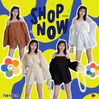 ราคา TW16639 Set 2 ชิ้น เสื้อเกาะอกสายเดี่ยว แขนยาว กางเกงขาสั้น (20153875850)