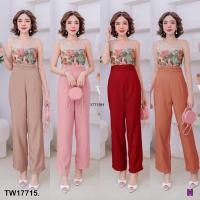 ราคา TW17715 Jumpsuit จั้มสูทแขนกุด ไหล่มุ้ง อกลยดอกไม้ (18932373828)