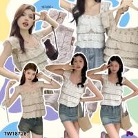 ราคา TW18728 เสื้อลูกไม้คอเหลี่ยม แขนกุด (18890379024)