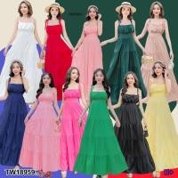 ราคา TW18059 แม็กซี่เดรสสายเดี่ยวผูกไหล่ ผุกโบว์ สีพื้น (18556744098)
