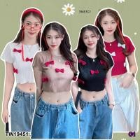 ราคา TW19451 เสื้อครอป แขนสั้น แต่งโบว (17996940470)