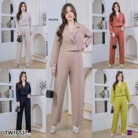 ราคา TW16537 Set สาวอวบ 2 ชิ้น เสื้อคอปแขนยาว กางเกงขายาว (17277875927)