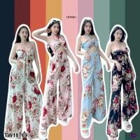 ราคา TW18769 set 2 ชิ้น เสื้อเกาะอก แต่งผูกโบว์ กางเกงขายาว (16898219232)