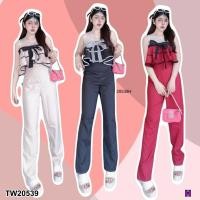 ราคา TW20539 Jumpsuit จั๊มสูทขายาวเนื้อผ้าซาร่าเย็บผ้าเป็นโบว์ (16474392709)