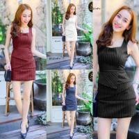 ราคา TW8131 เดรสคอเหลี่ยมลายริ้วแต่งระบายทบ 3 ชั้น (15989973820)