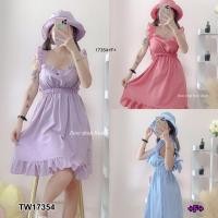 ราคา TW17354 เดรสไหล่ระบาย ผูกโบว์หลัง หมวกบัคเก็ต (15262916696)