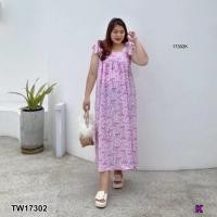 ราคา TW17302 เดรสBigsize สายผูกโบว์ไหล่ ลายดอกไม้ (15154267342)