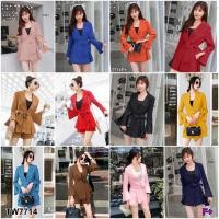 ราคา TW7714 Set เสื้อสูทแขนยาวผ่าแขน กางเกงขาสั้น สายผูกเอว (14945453719)