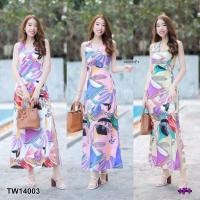 ราคา TW14003 เดรสยาวคล้องคอไขว้หลังลายดอก (14529607670)