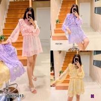 ราคา TW15013 เดรสชีฟองแขนยาวอกระบาย สานเชือก (11849047158)