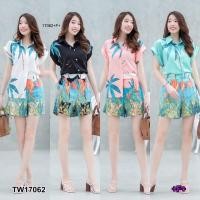 ราคา TW17062 set 2 ชิ้น เสื้อเชิ้ตแขนเบิ้ลลายต้นมะพร้าว กางเกงขาสั้นลายต้นมะพร้าว (11764717632)