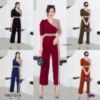 ราคา TW17074 จั้มสูทแขนสั้นทูโทน ผูกเอว (11166260245)