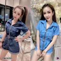 ราคา TW16201 จั๊ม ยีนซิปหน้า ทรงสวย มาพร้อมเข็มขัด แต่งกระเป๋า (10776594146)