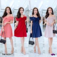 ราคา TW14251 เดรสสายเดี่ยวเปิดไหล่อกเย็บทรงโบว์ (9510990298)