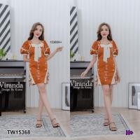 ราคา TW15368 TWINS เดรสทรงแขนพอง แต่งระบาย ด้านข้างแต่งสายไขว้ผูกโบว์ ติดดอก (9049920140)