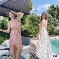 ราคา TW13137 เดรสสั้นหางปลา หน้าสั้นหลังยาว พริ้วสวย ช่วงคอผูกโบว์ เว้าหลัง (8545371724)