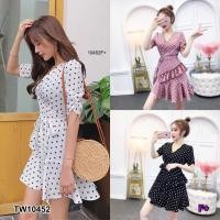 ราคา TW10452 เดรสลายจุดผูกไขว้หน้า (7831368184)