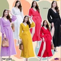 ราคา TW12345 เดรสชีฟองยาวผูกเอว (7632392192)