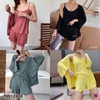 ราคา TW12478 Set 3 ชิ้น สายเดี่ยว เสื้อคลุม กางเกงขาสั้น (7536719359)