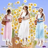 ราคา TW4196 จั้มสูทแขนกุด แต่งลูกไม้ผูกโบว์เอว (7534126571)