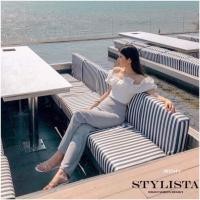 ราคา TW9851 Set 2 ชิ้น เสื้อแขนกุดปาดไหล่ระบายทรงครอป กางเกงเอวสูงขายาว (7437785980)