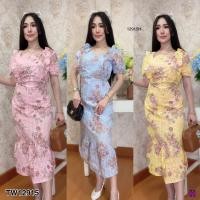 ราคา TW12915 แม็กขี่เเดรสแต่งกระดุมมุก ฉลุลูกไม้พิมพ์ลายดอก BoRichTa (7038972199)