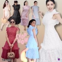 ราคา TW1555 เดรสคอเต่าลูกไม้ต่อระบายปลาย (7029923492)