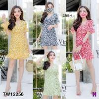 ราคา TW12256 เดรสลายดอก ผูกป้ายไขว้ ยางมัดผม แมสปิดปาก (6737482021)