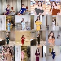 ราคา TW11284 เดรสปาดไหล่ระบายผ่าหน้า (6337445380)