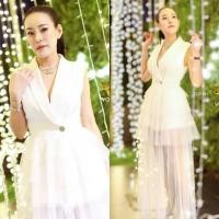 ราคา TW12219 เดรสสูทแขนกุด แต่งกระดุมหน้า แต่งผ้าตาข่ายระบายชั้นๆ (6336896396)