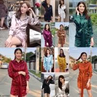 ราคา TW11263 เดรสกระดุมหน้าปกเชิ้ตแขนยาว มีโบว์ผูกด้านหน้า (6243638493)