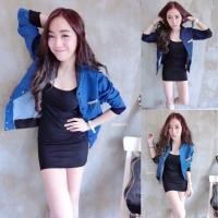 ราคา TW0686 Set 2 ชิ้น เสื้อแจ็คเก็ตเบสบอลกระดุมแป๊ก เดรสสีดำ (6141835245)