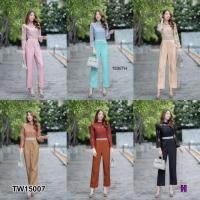 ราคา TW15007 Jumpsuit จั้มสูทลูกไม้แขนยาวกางเกงสีพื้น (5967730528)