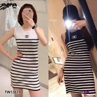 ราคา TW13619 เดรสไหมพรมแขนกุดลายริ้ว (5952014031)