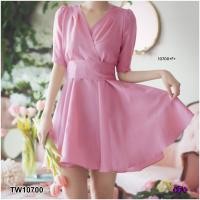 ราคา TW10700 เดรสชีฟองแขนศอกคอวีไขว้ สายผูกเอว (5940406037)