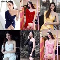 ราคา TW11044 เดรสสายเดี่ยวไหล่เดียวแต่งกระดุมหน้า (5838911403)