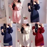 ราคา TW9683 เดรสคอเหลี่ยมแขนตุ๊กตาสีพื้น (5837862689)