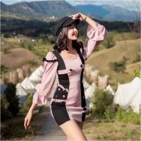 ราคา TW15274 เดรสทูโทนแขนยาวติดกระดุมปั้ม ติดดอก แต่งมุก (5680491028)