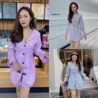 ราคา TW13084 เดรสปกสูท กระดุมหน้า (5544603089)