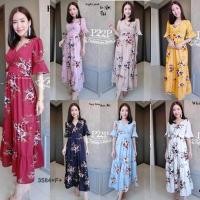 ราคา TW3584 แม็กซี่เดรสยาว แขนระบาย ลายดอก (5341039775)