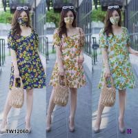 ราคา TW12060 Dress สาวอวบ เดรสแขนตุ๊กตาลายส้ม (5236805890)