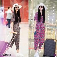 ราคา TW11793 จั้มสูทปกสูทขายาว ลายกราฟฟิก เข็มขัด (4740880387)